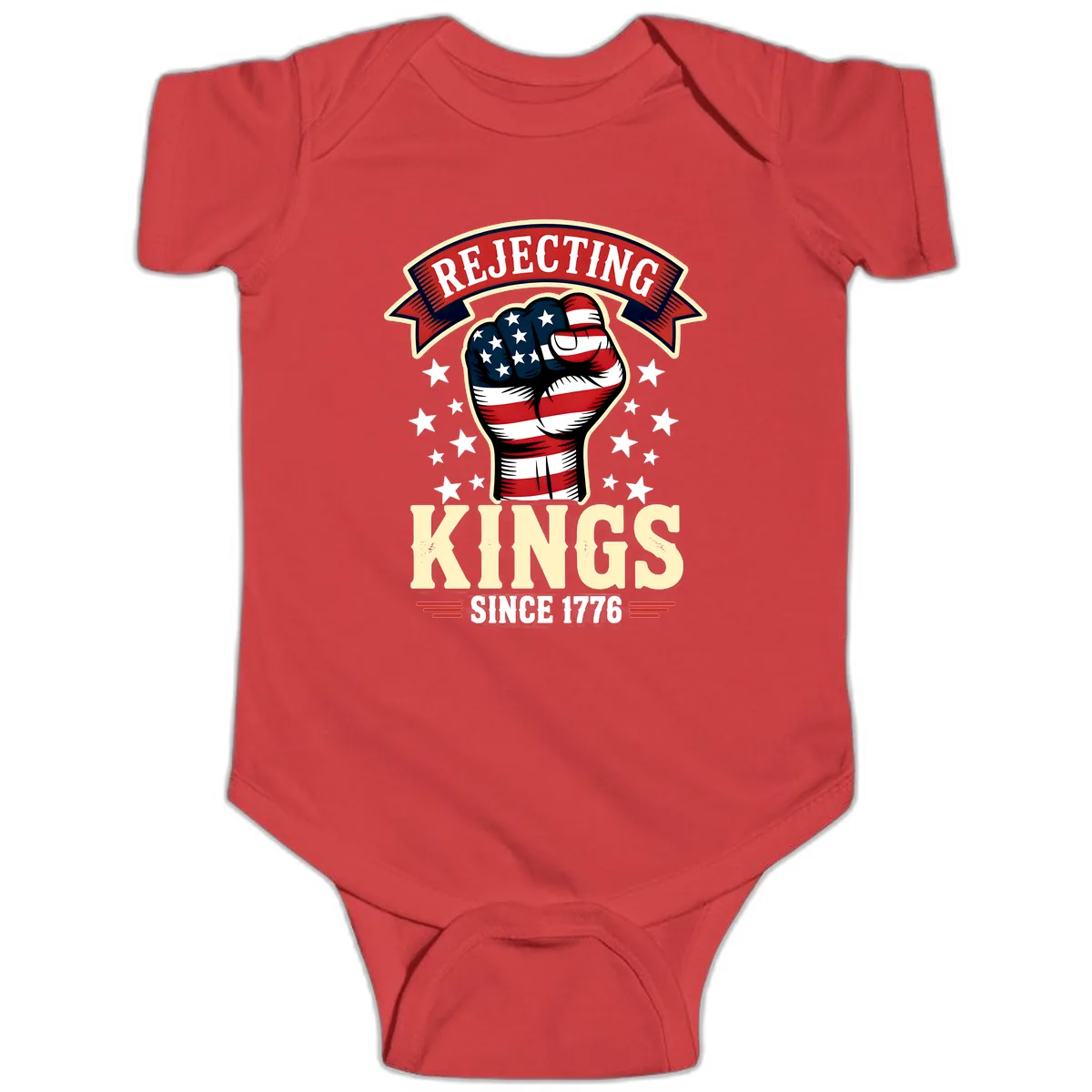 Rejecting Kings Since 1776 American Fist Baby Onesie in Red