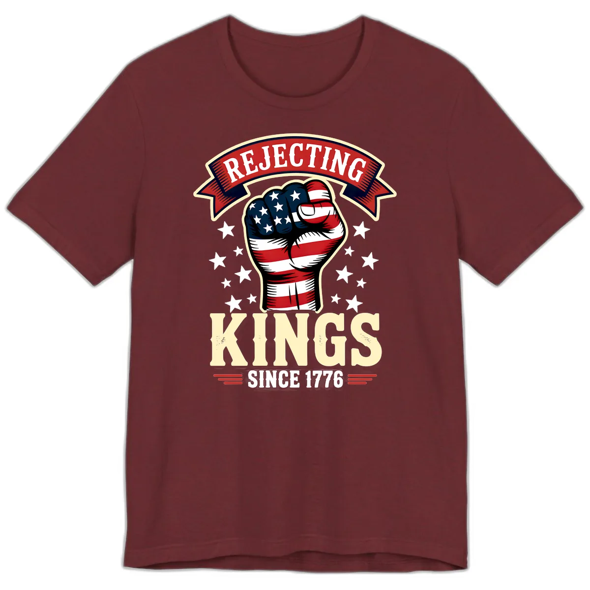 Rejecting Kings Since 1776 American Fist Premium T-Shirt in Heather Cardinal