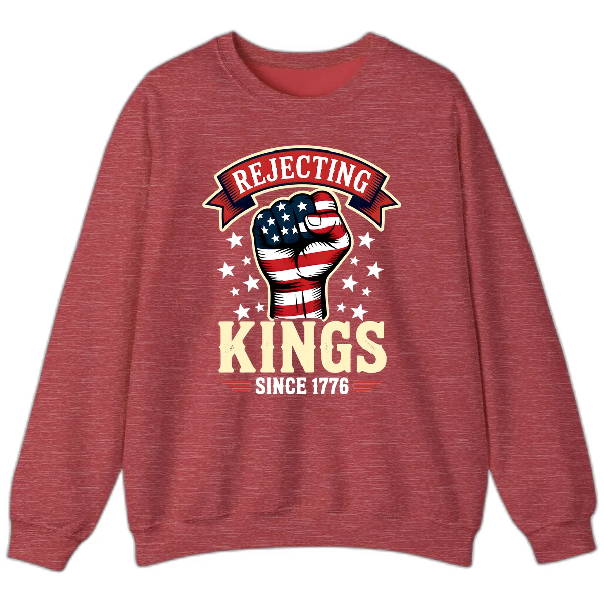 Rejecting Kings Since 1776 American Fist Sweatshirt in Heather Scarlet Red