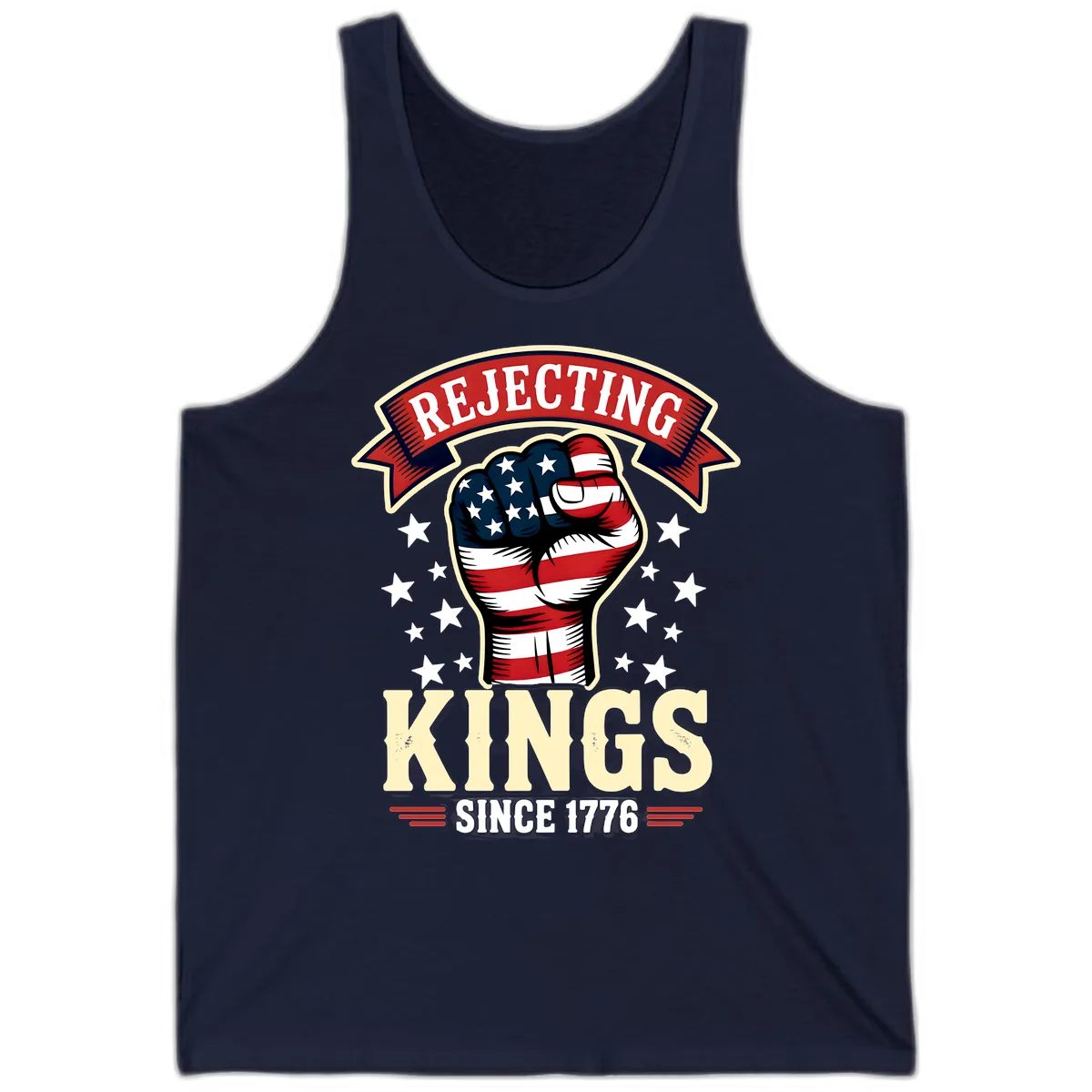 Rejecting Kings Since 1776 American Fist Tank in Navy