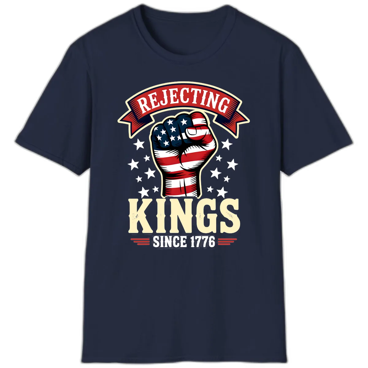 Rejecting Kings Since 1776 American Fist T-Shirt in Navy