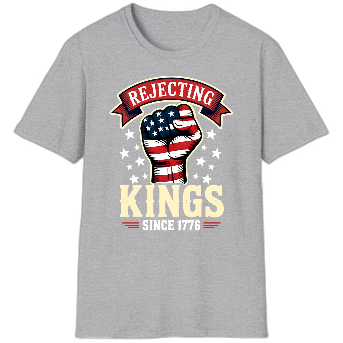 Rejecting Kings Since 1776 American Fist T-Shirt in Sport Grey