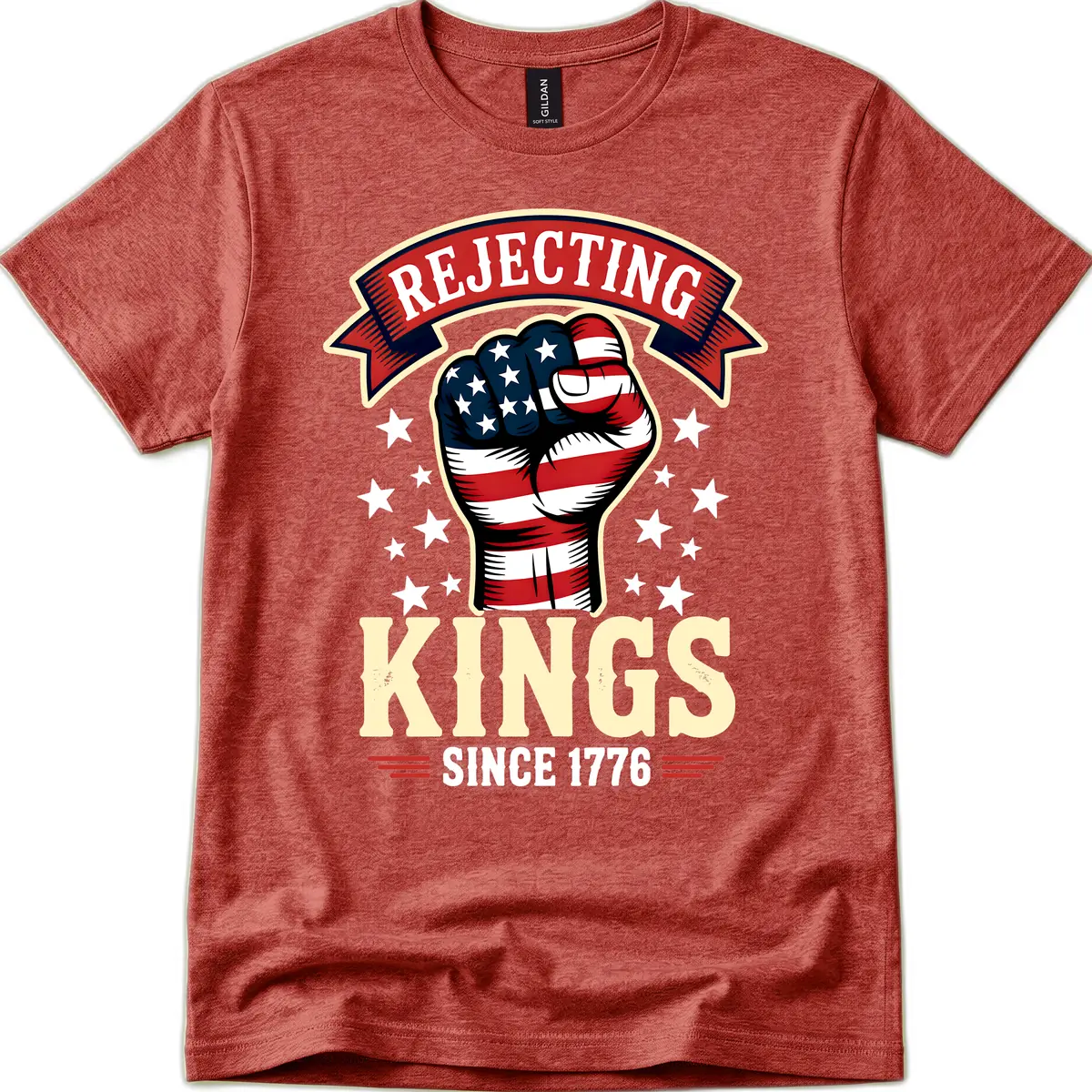 Rejecting Kings Since 1776 American Fist T-Shirt in Heather Cardinal