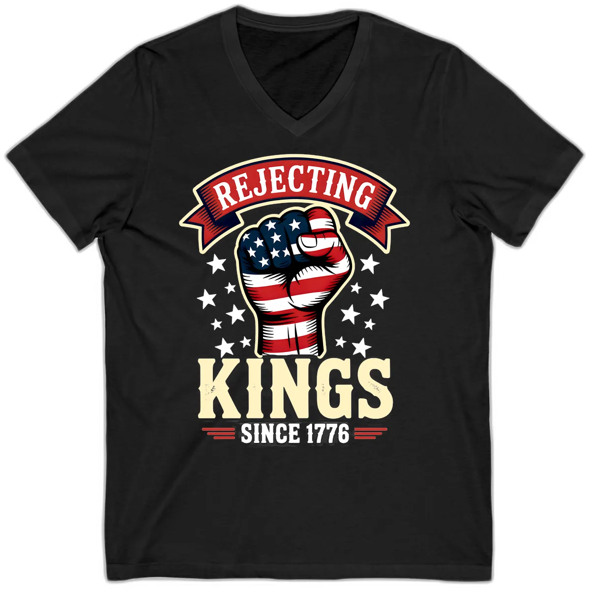 Rejecting Kings Since 1776 American Fist V-Neck in Black