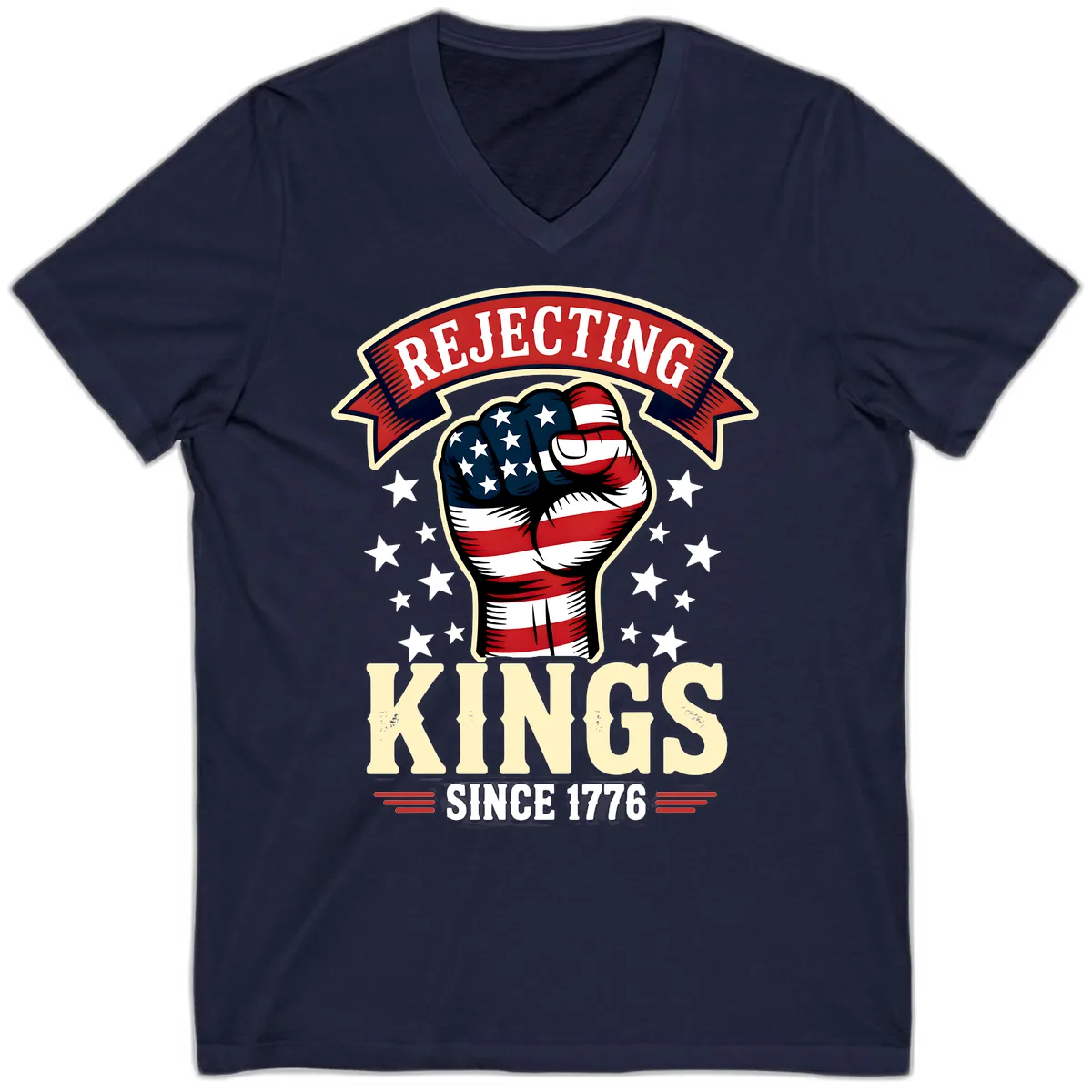 Rejecting Kings Since 1776 American Fist V-Neck in Navy