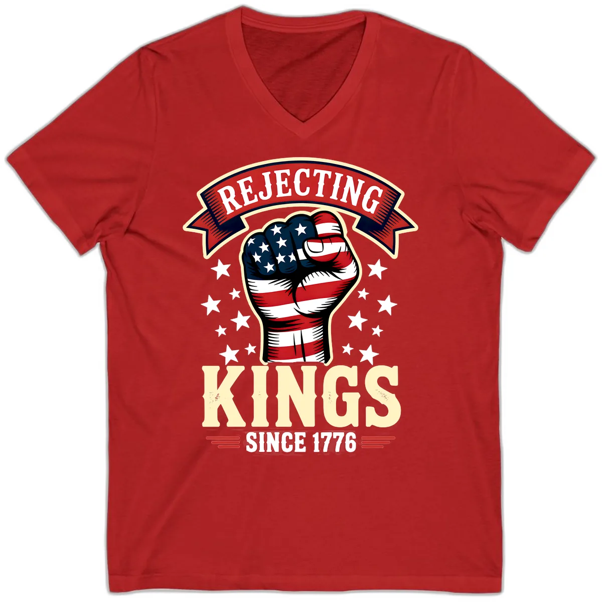Rejecting Kings Since 1776 American Fist V-Neck in Red