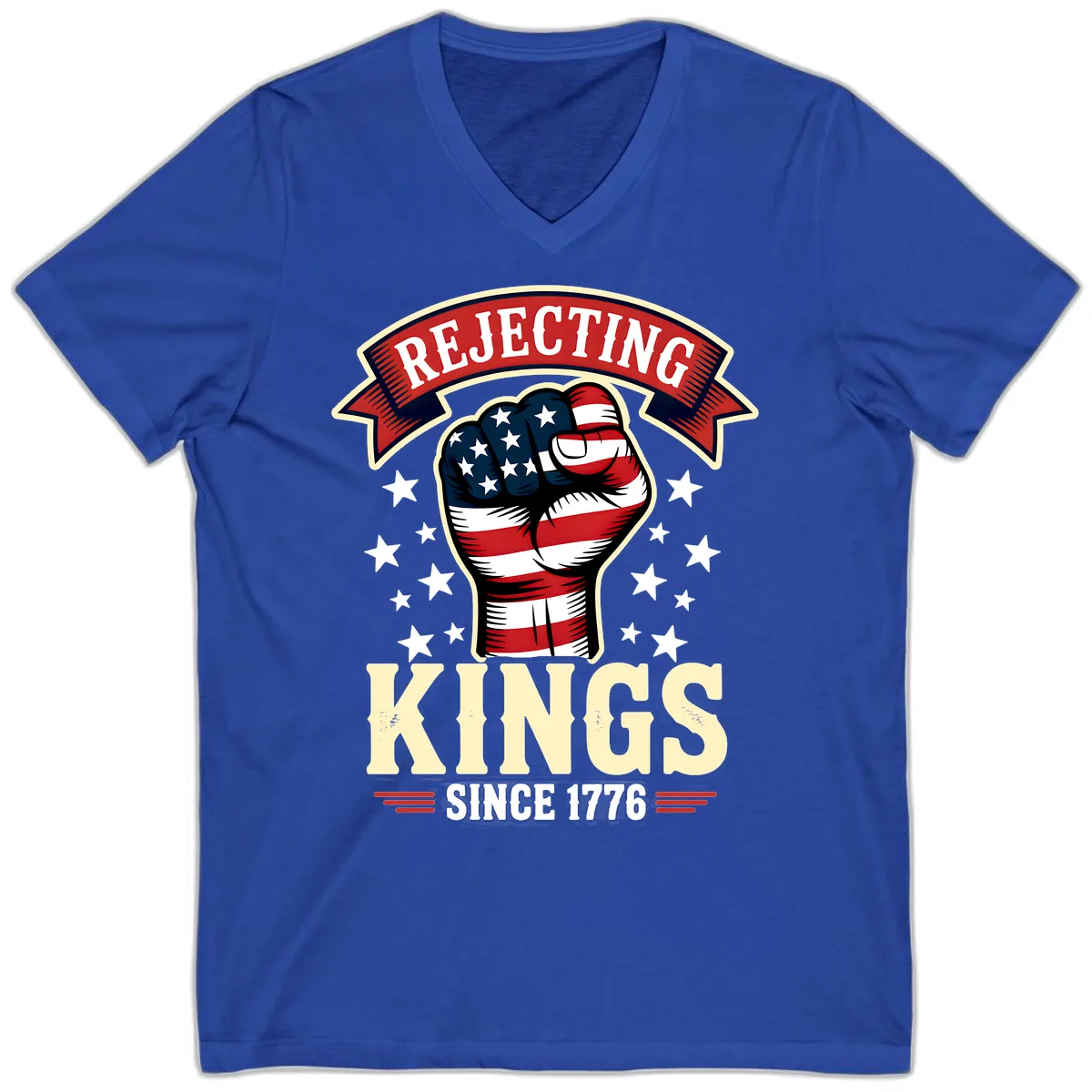 Rejecting Kings Since 1776 American Fist V-Neck in True Royal