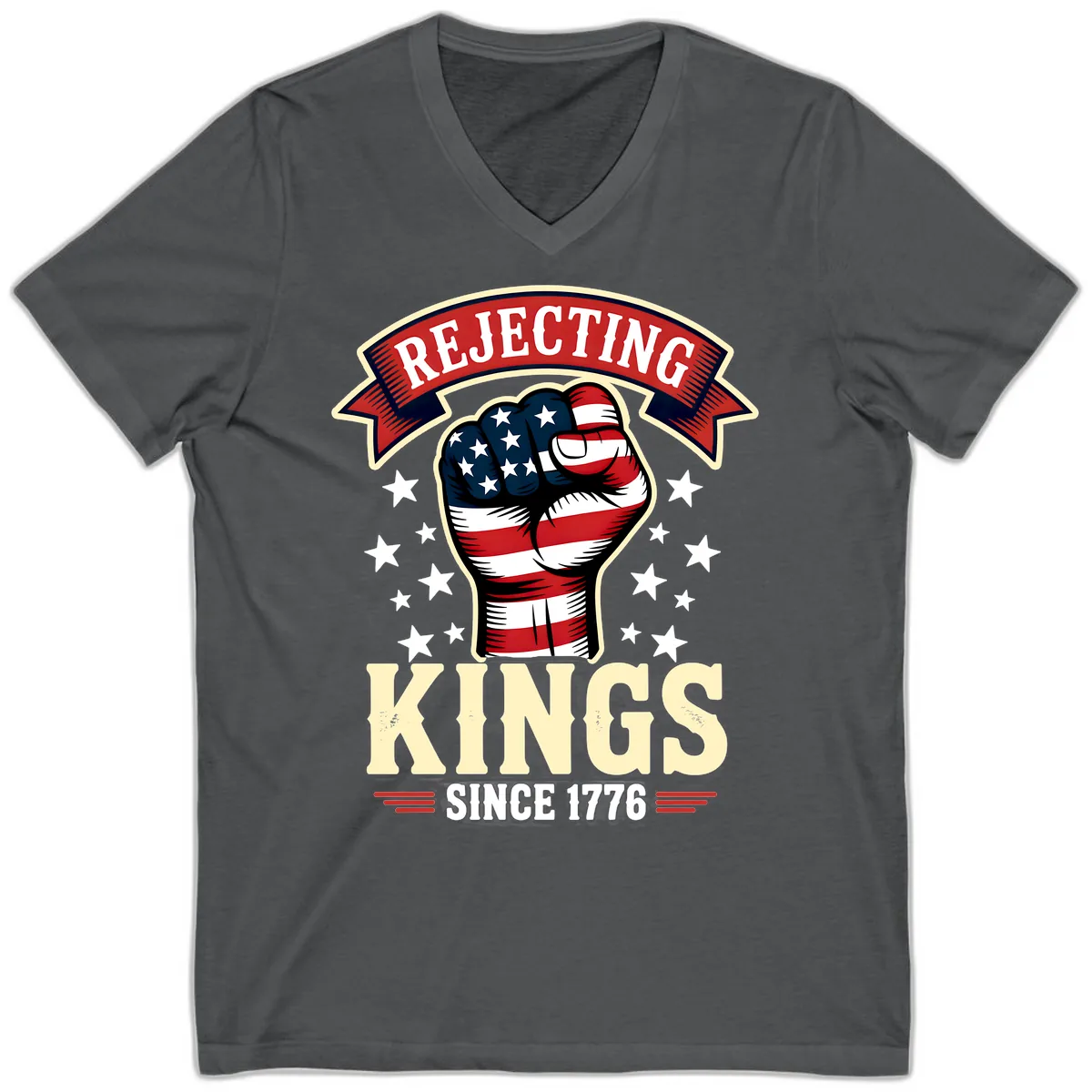 Rejecting Kings Since 1776 American Fist V-Neck in Asphalt