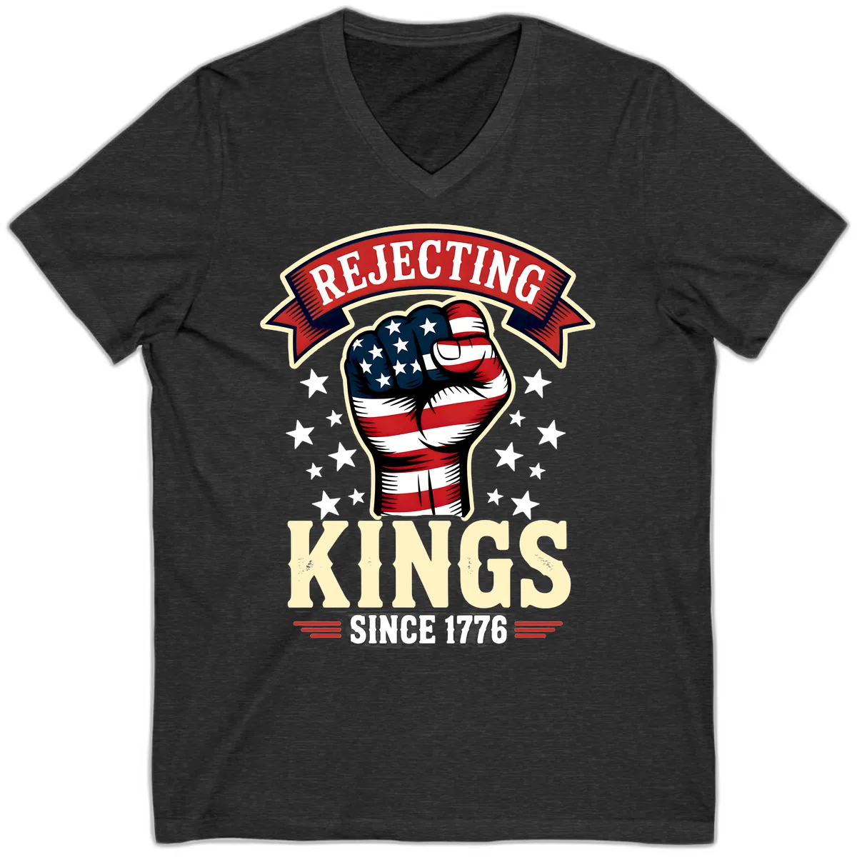 Rejecting Kings Since 1776 American Fist V-Neck in Dark Grey Heather