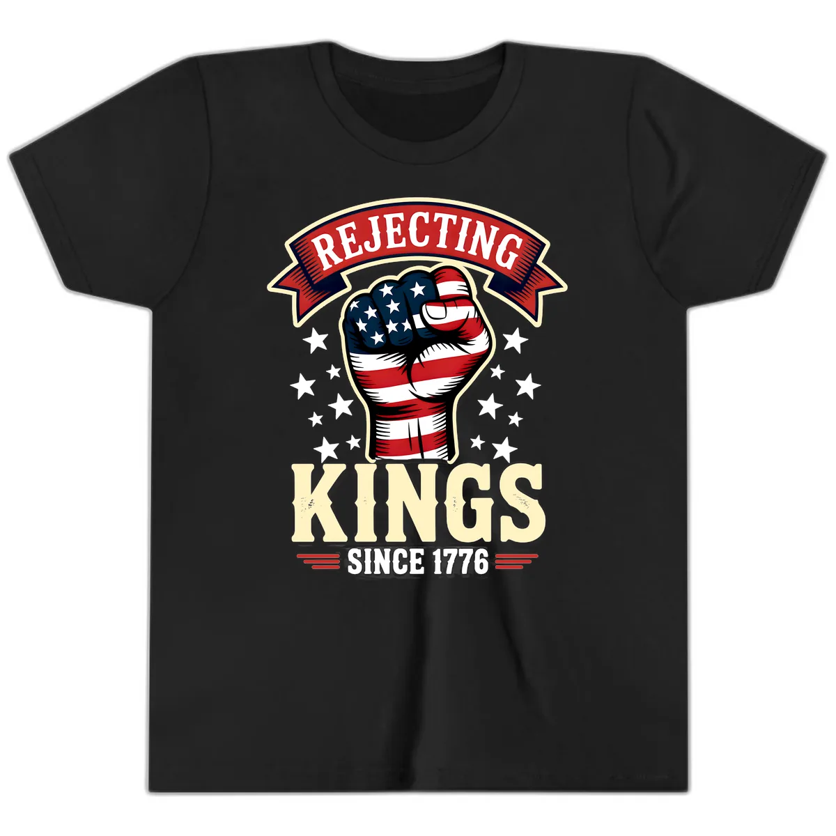 Rejecting Kings Since 1776 American Fist Youth T-Shirt in Black