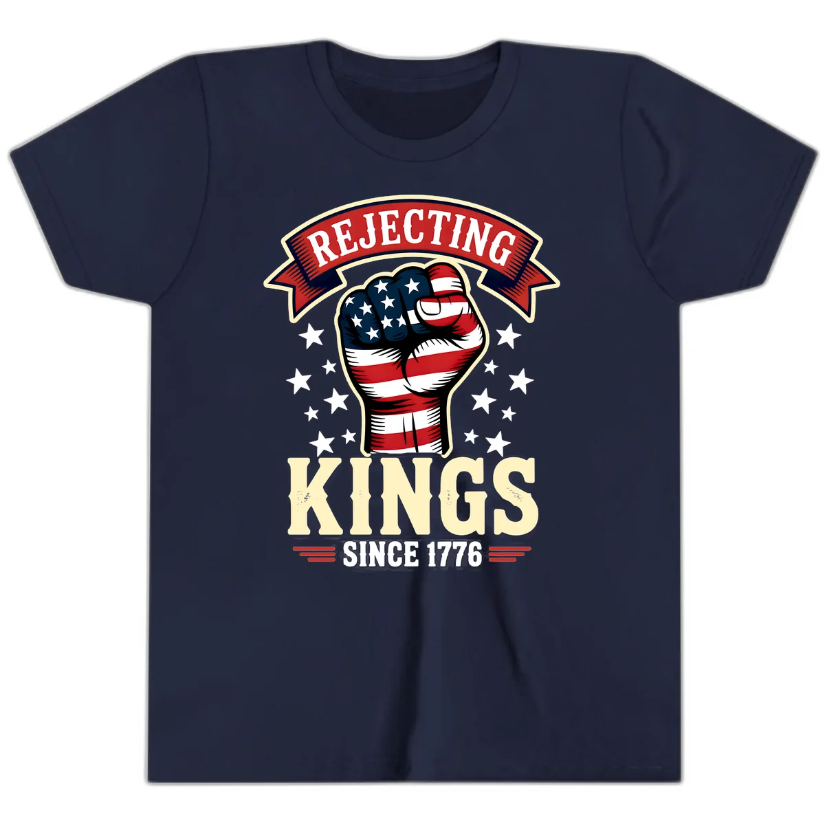 Rejecting Kings Since 1776 American Fist Youth T-Shirt in Navy