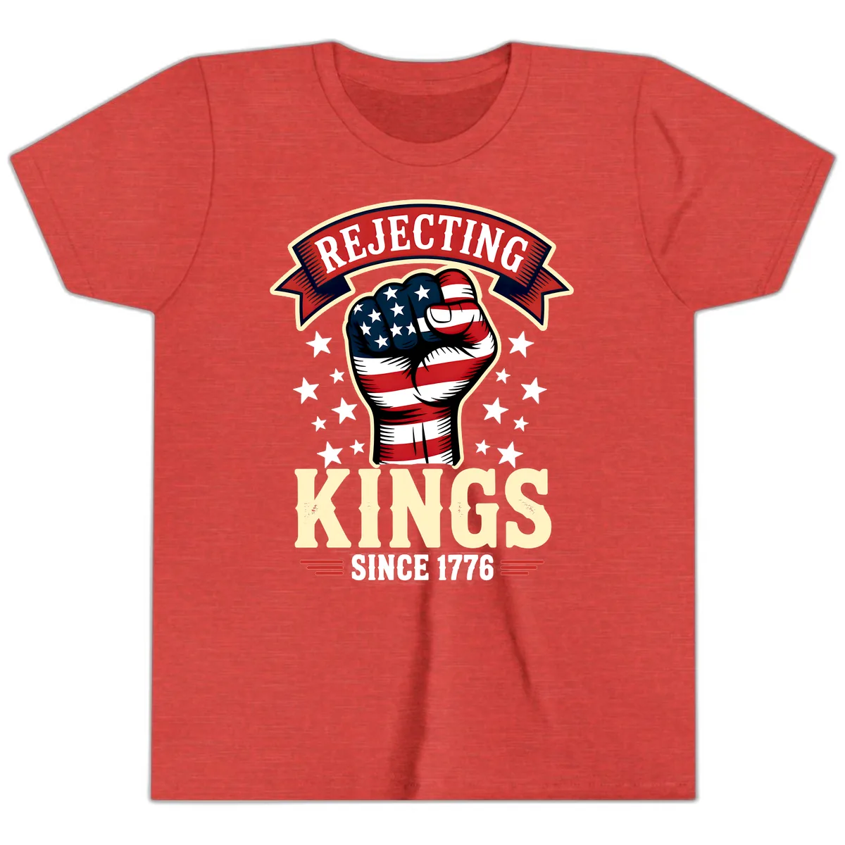 Rejecting Kings Since 1776 American Fist Youth T-Shirt in Heather Red