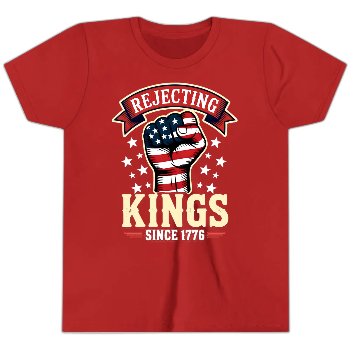 Rejecting Kings Since 1776 American Fist Youth T-Shirt in Red