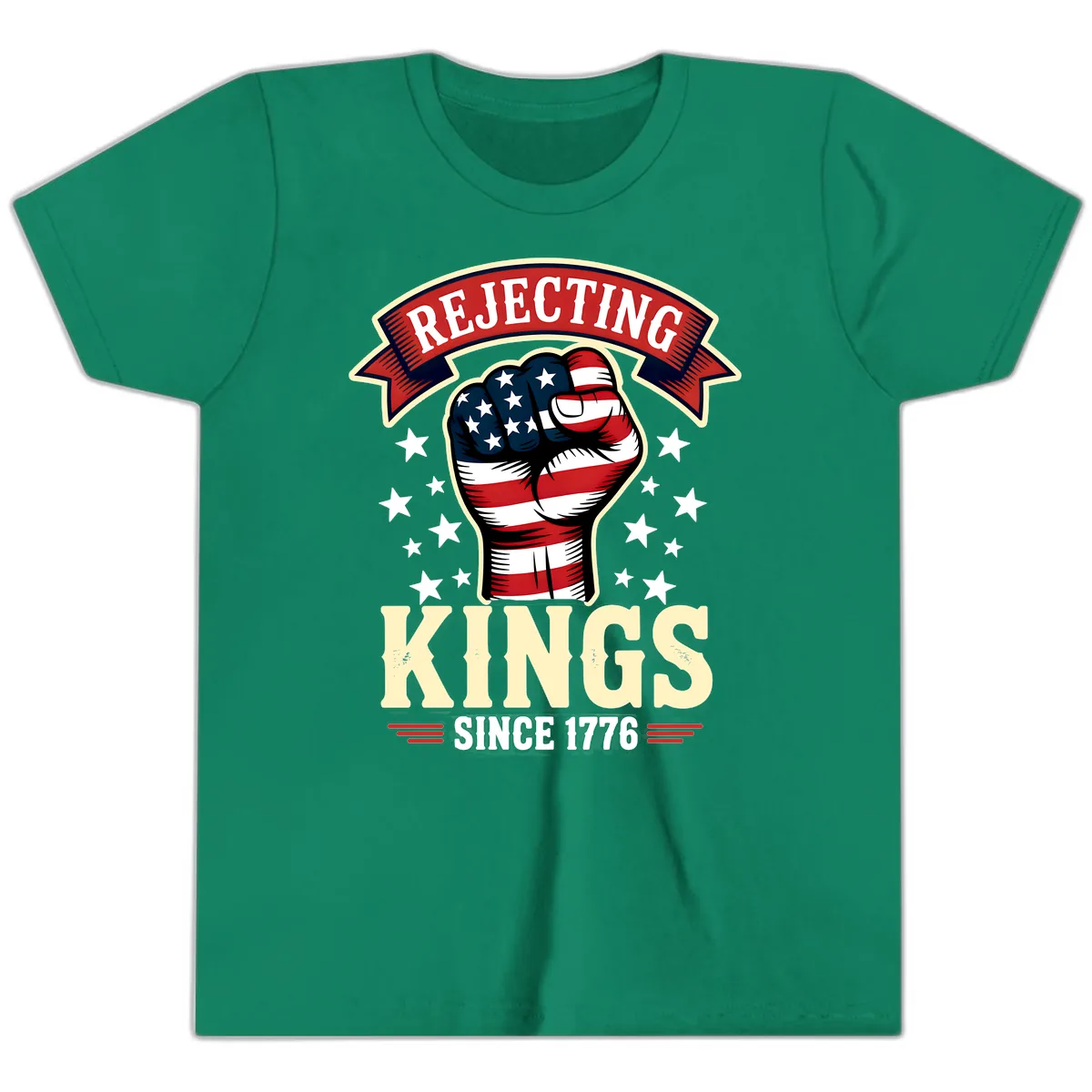 Rejecting Kings Since 1776 American Fist Youth T-Shirt in Kelly
