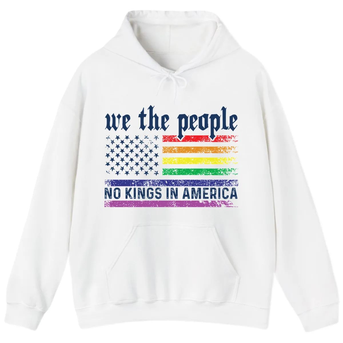 We The People No Kings Rainbow Flag Hoodie in White