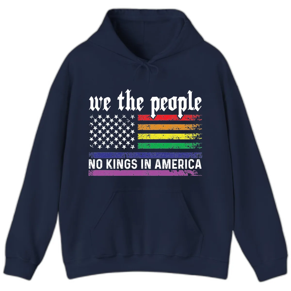 We The People No Kings Rainbow Flag Hoodie in Navy