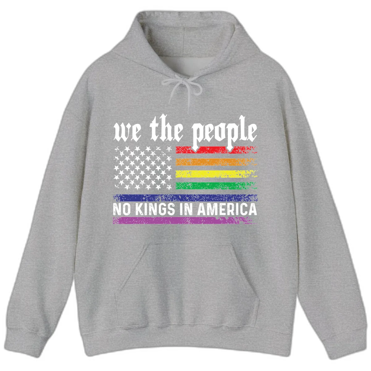 We The People No Kings Rainbow Flag Hoodie in Sport Grey