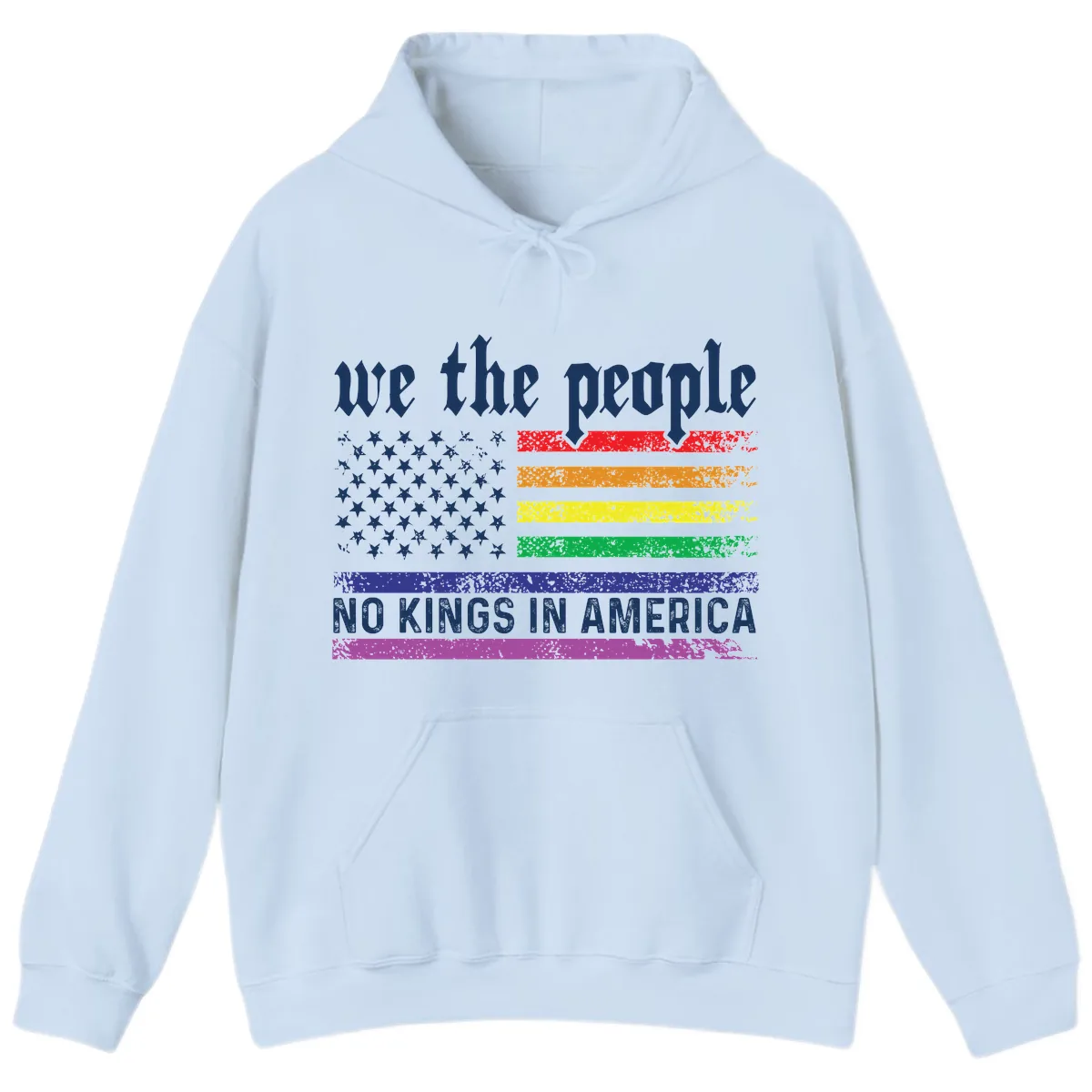 We The People No Kings Rainbow Flag Hoodie in Light Blue