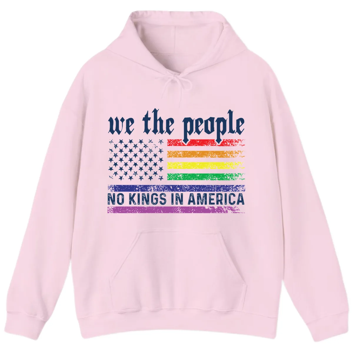 We The People No Kings Rainbow Flag Hoodie in Light Pink