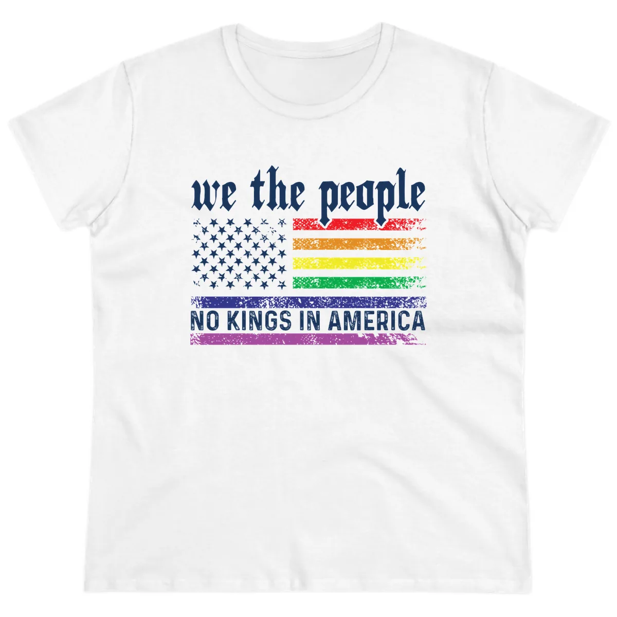 We The People No Kings Rainbow Flag Ladies Tee in White