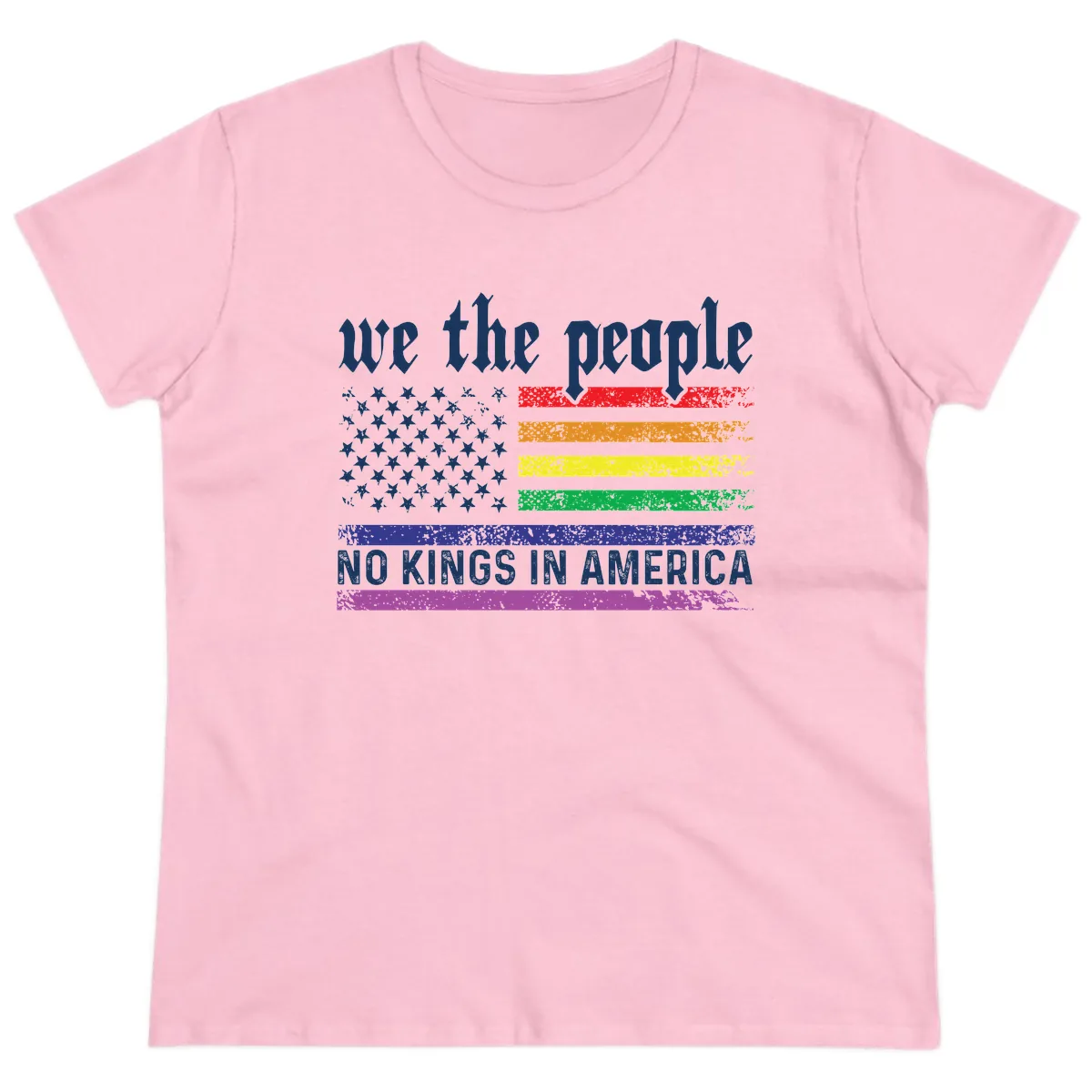 We The People No Kings Rainbow Flag Ladies Tee in Light Pink