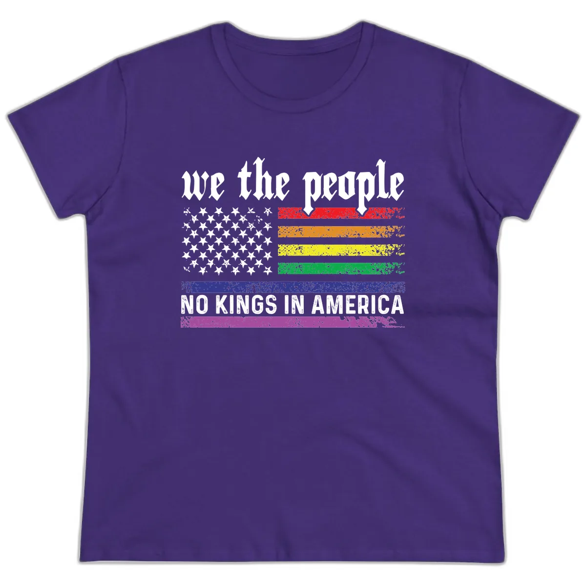 We The People No Kings Rainbow Flag Ladies Tee in Purple