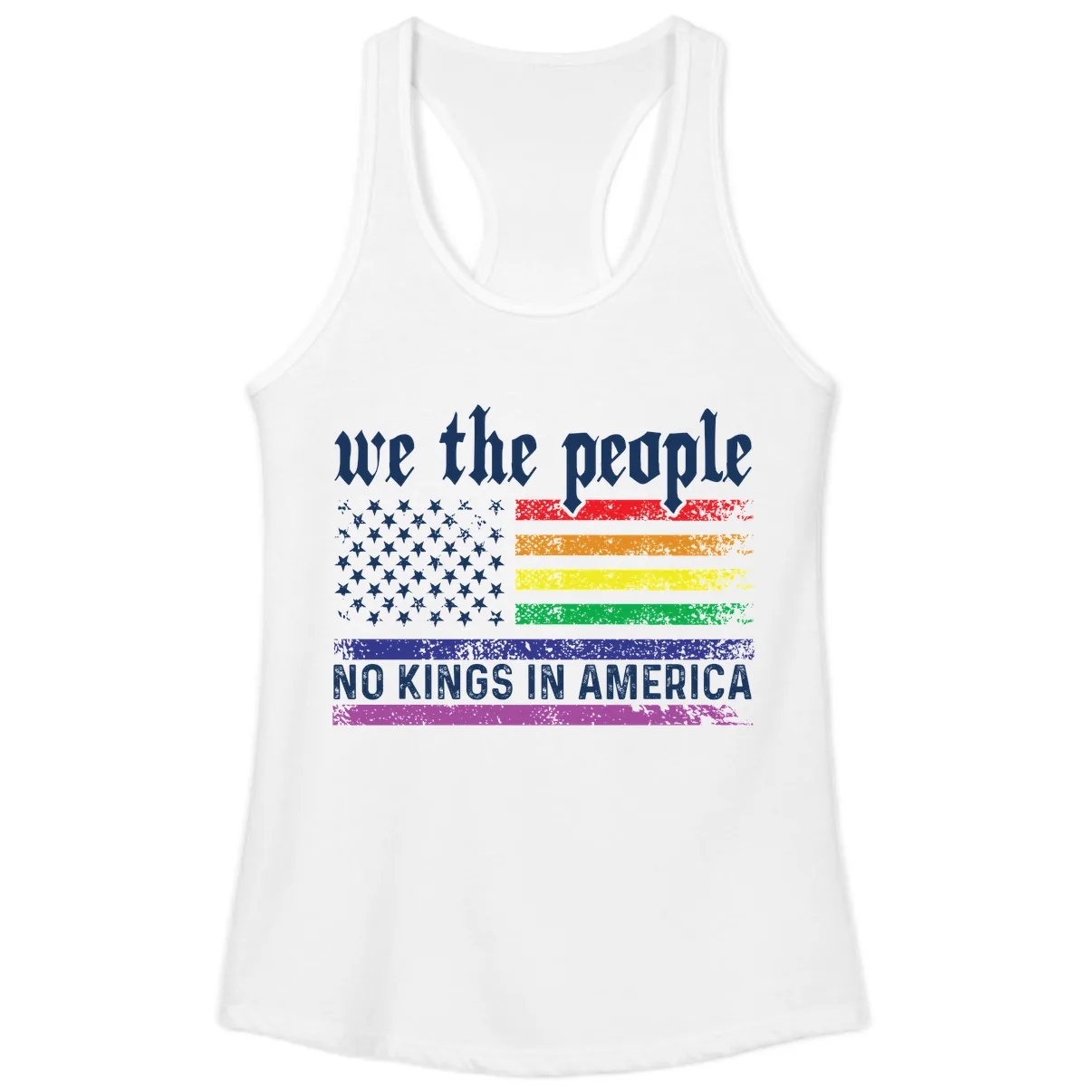 We The People No Kings Rainbow Flag Ladies Tank in White