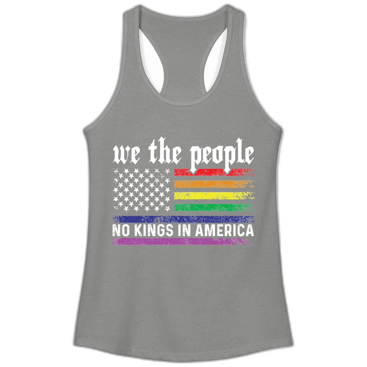 We The People No Kings Rainbow Flag Ladies Tank in Heather Grey