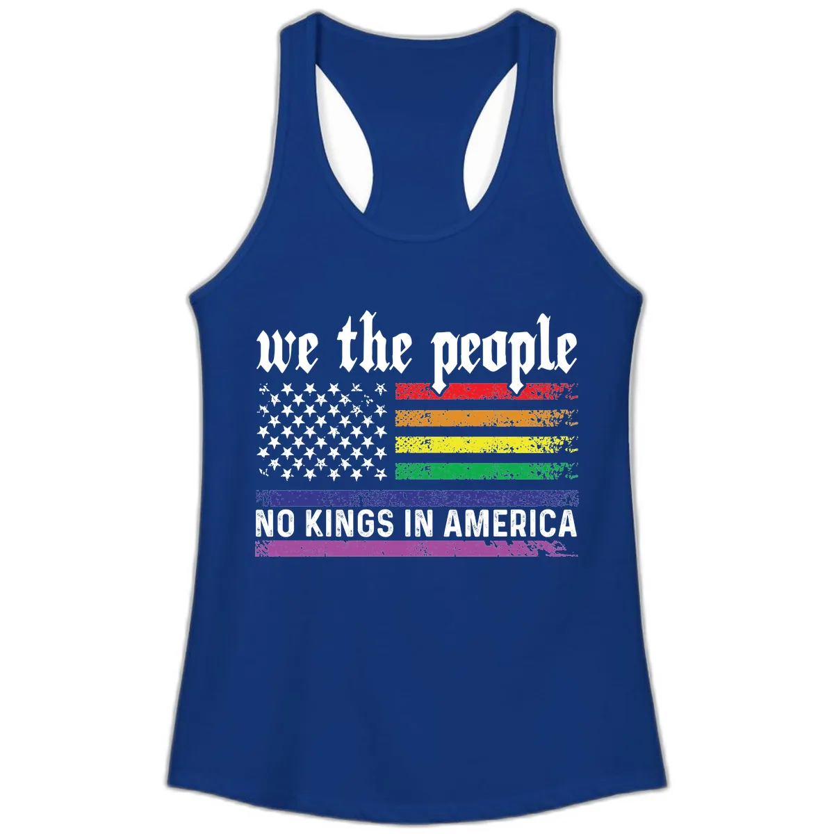 We The People No Kings Rainbow Flag Ladies Tank in Solid Royal