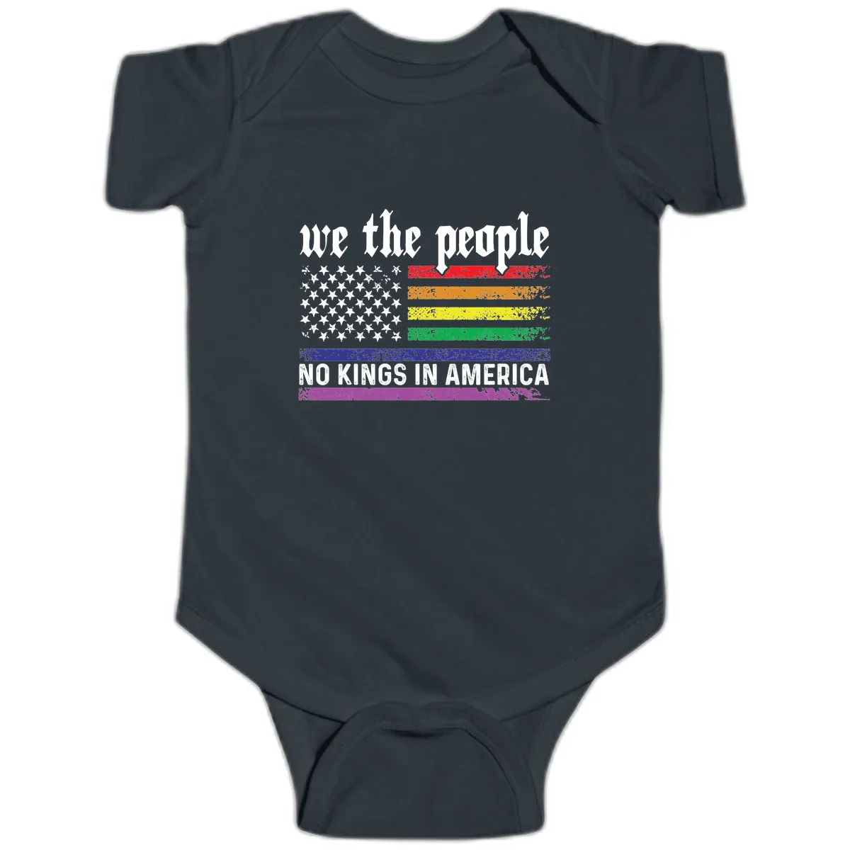 We The People No Kings Rainbow Flag Baby Onesie in Black