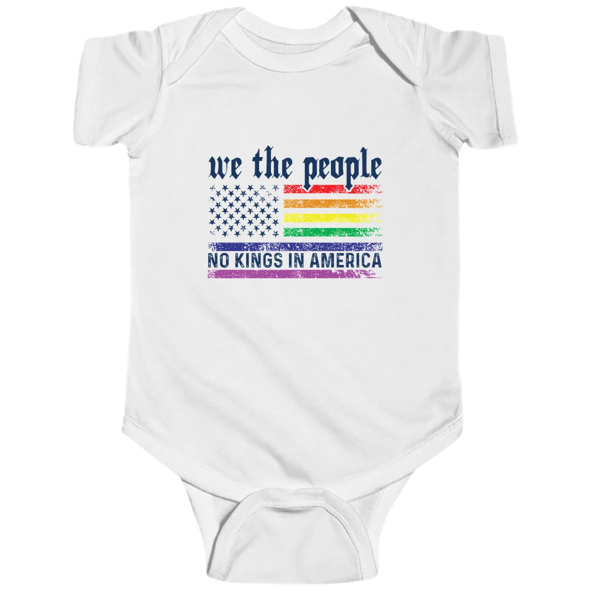 We The People No Kings Rainbow Flag Baby Onesie in White