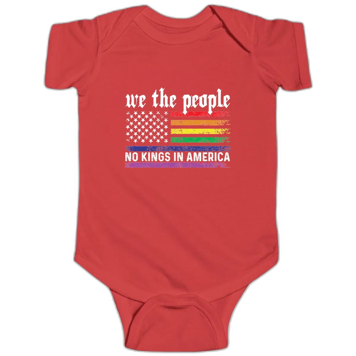 We The People No Kings Rainbow Flag Baby Onesie in Red