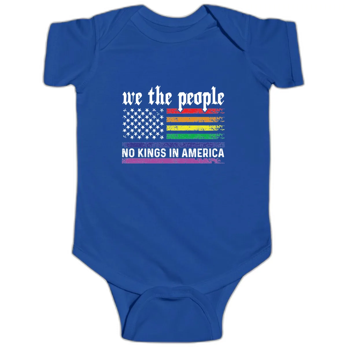 We The People No Kings Rainbow Flag Baby Onesie in Royal