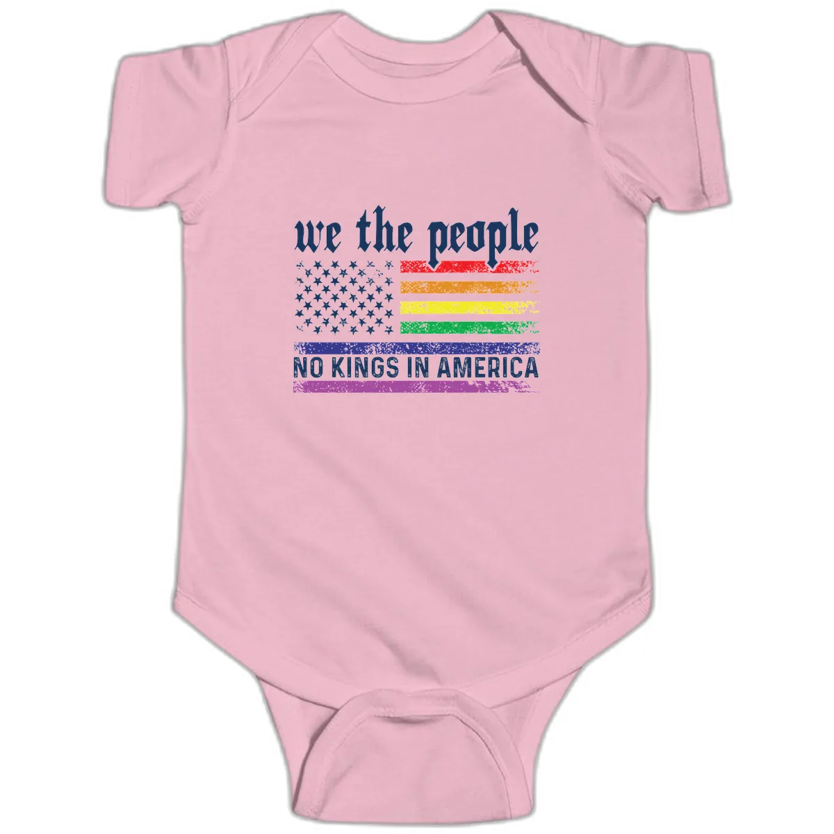 We The People No Kings Rainbow Flag Baby Onesie in Pink