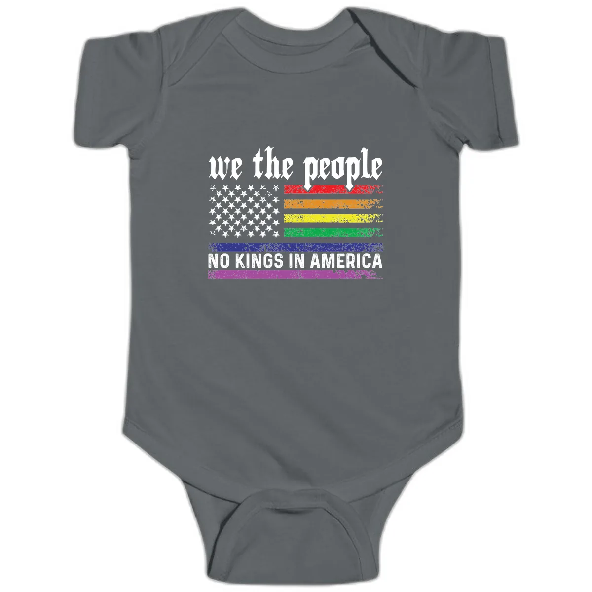 We The People No Kings Rainbow Flag Baby Onesie in Charcoal