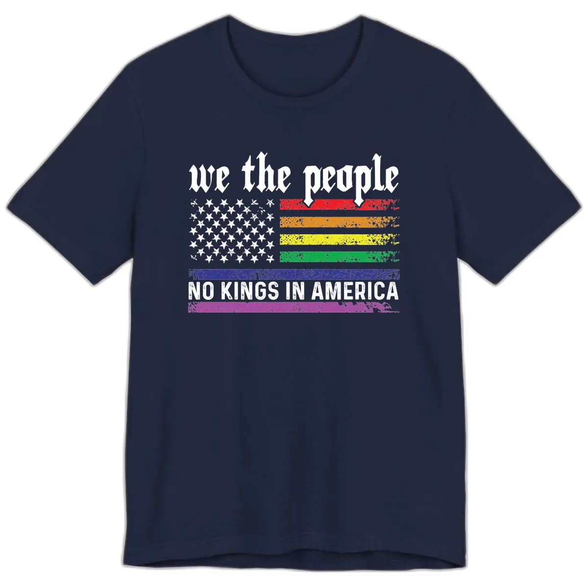 We The People No Kings Rainbow Flag Premium T-Shirt in Navy