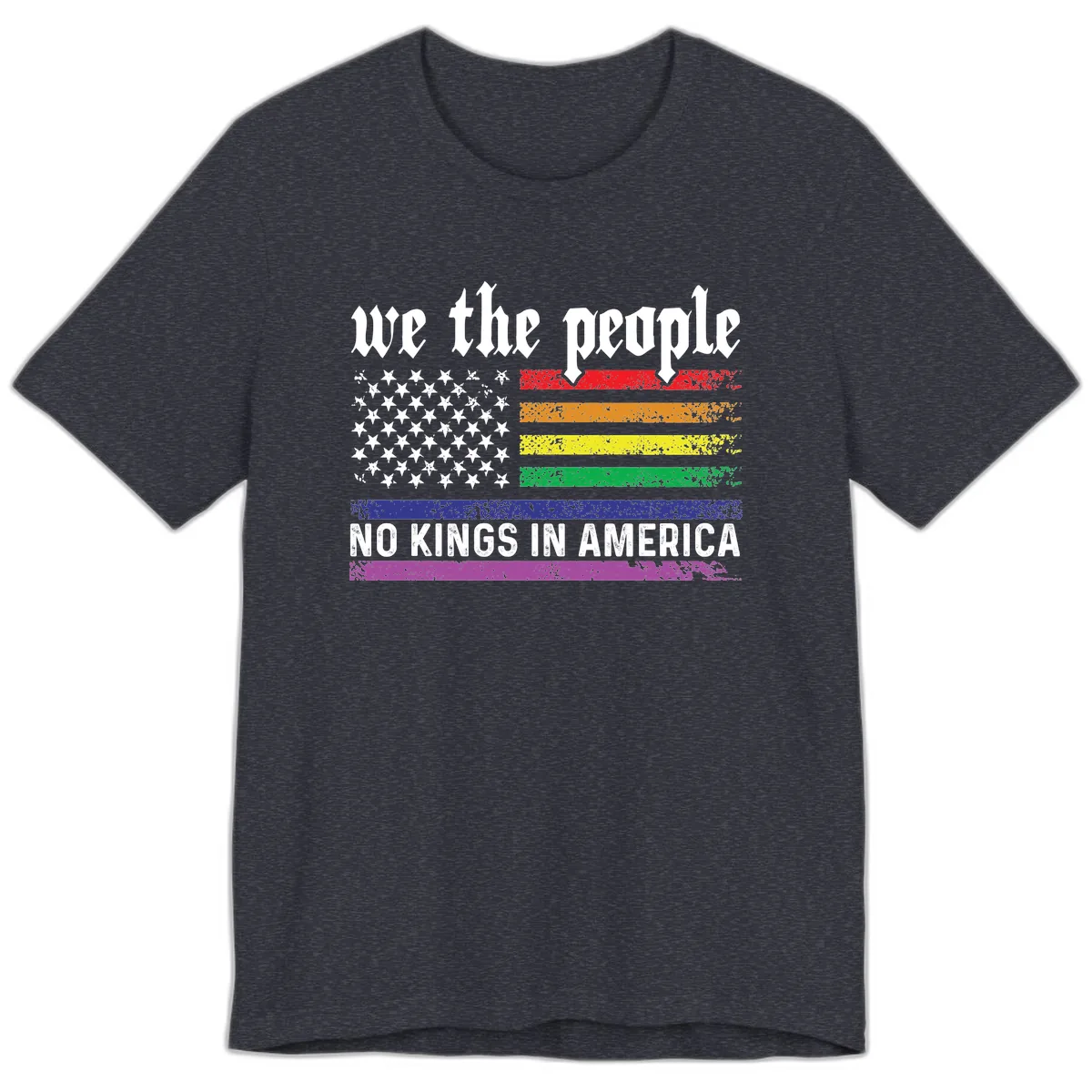 We The People No Kings Rainbow Flag Premium T-Shirt in Heather Navy