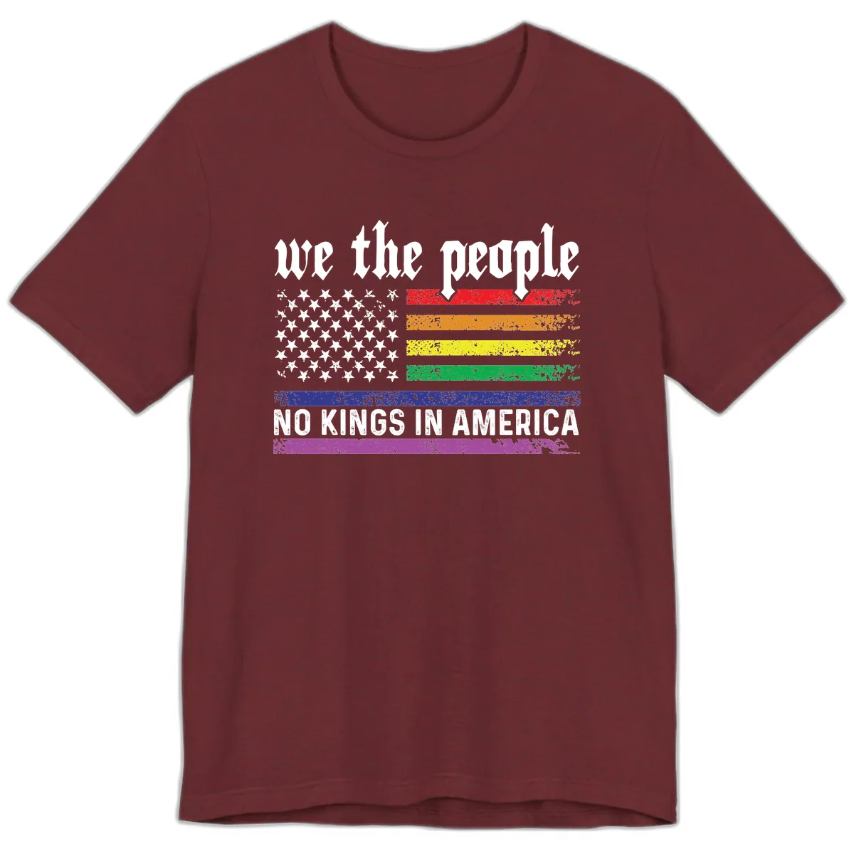 We The People No Kings Rainbow Flag Premium T-Shirt in Heather Cardinal