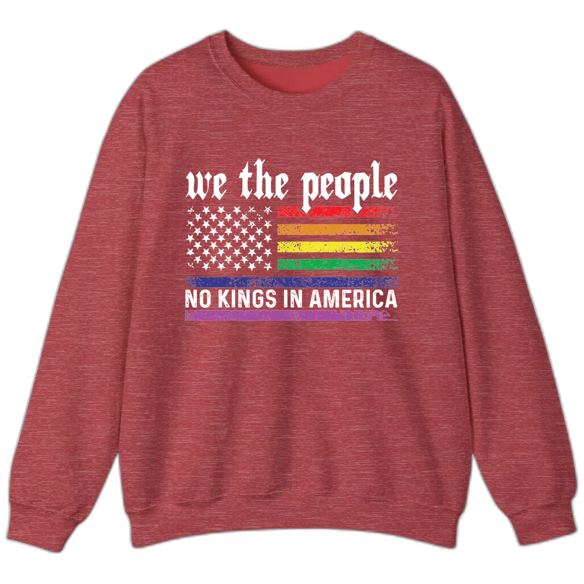 We The People No Kings Rainbow Flag Sweatshirt in Heather Scarlet Red