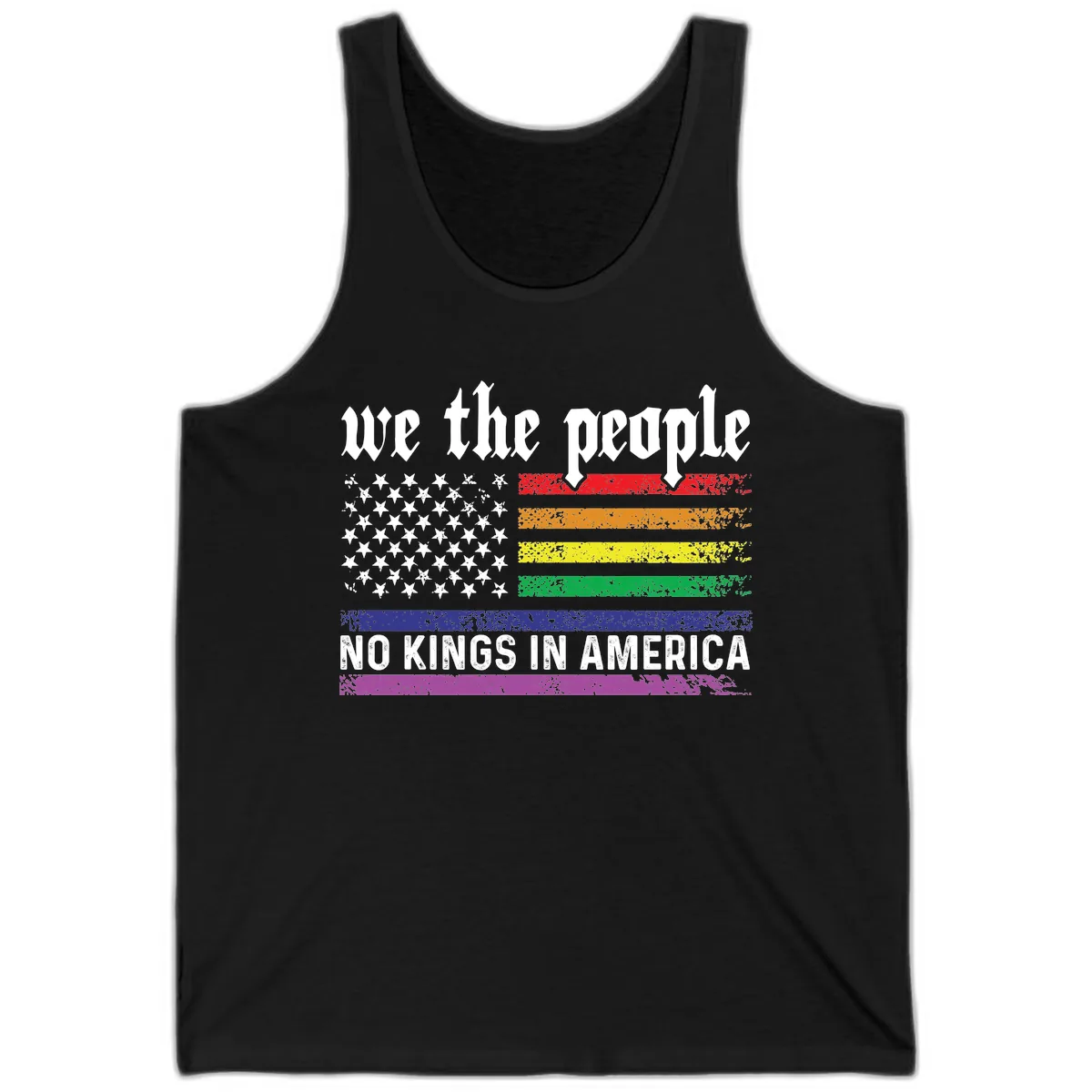 We The People No Kings Rainbow Flag Tank in Black
