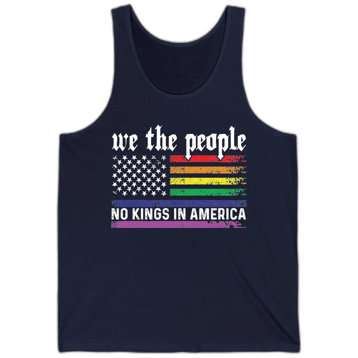 We The People No Kings Rainbow Flag Tank in Navy