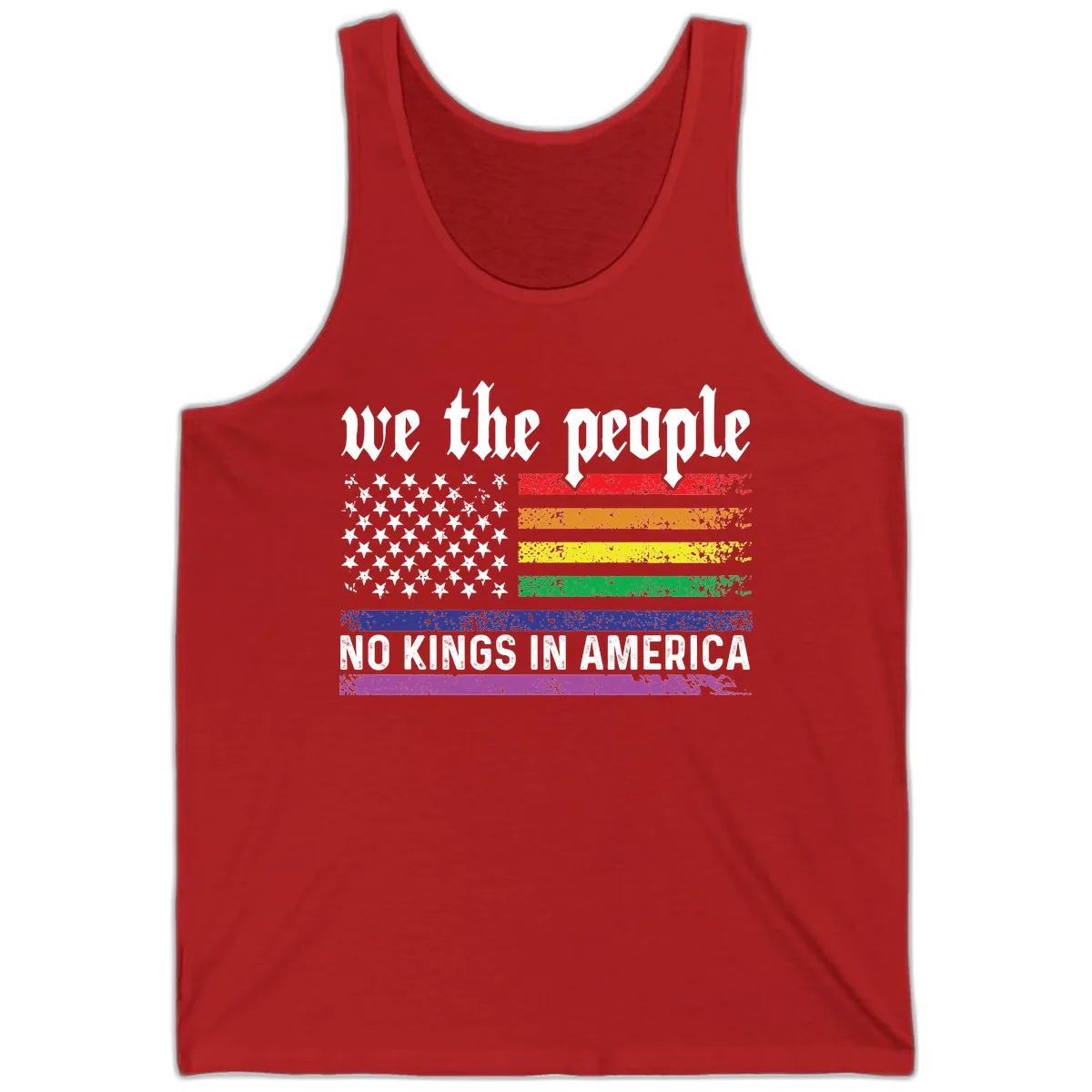 We The People No Kings Rainbow Flag Tank in Red
