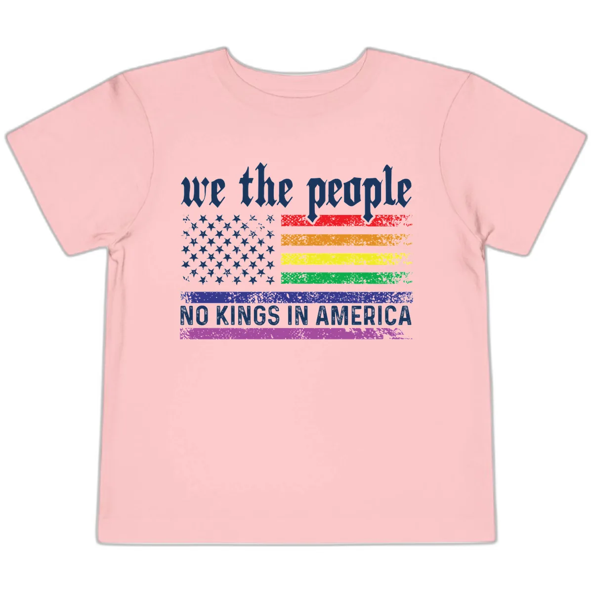We The People No Kings Rainbow Flag Toddler T-Shirt in Pink
