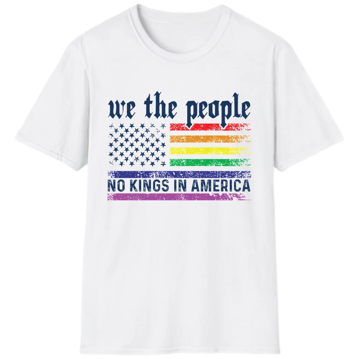 We The People No Kings Rainbow Flag T-Shirt in White