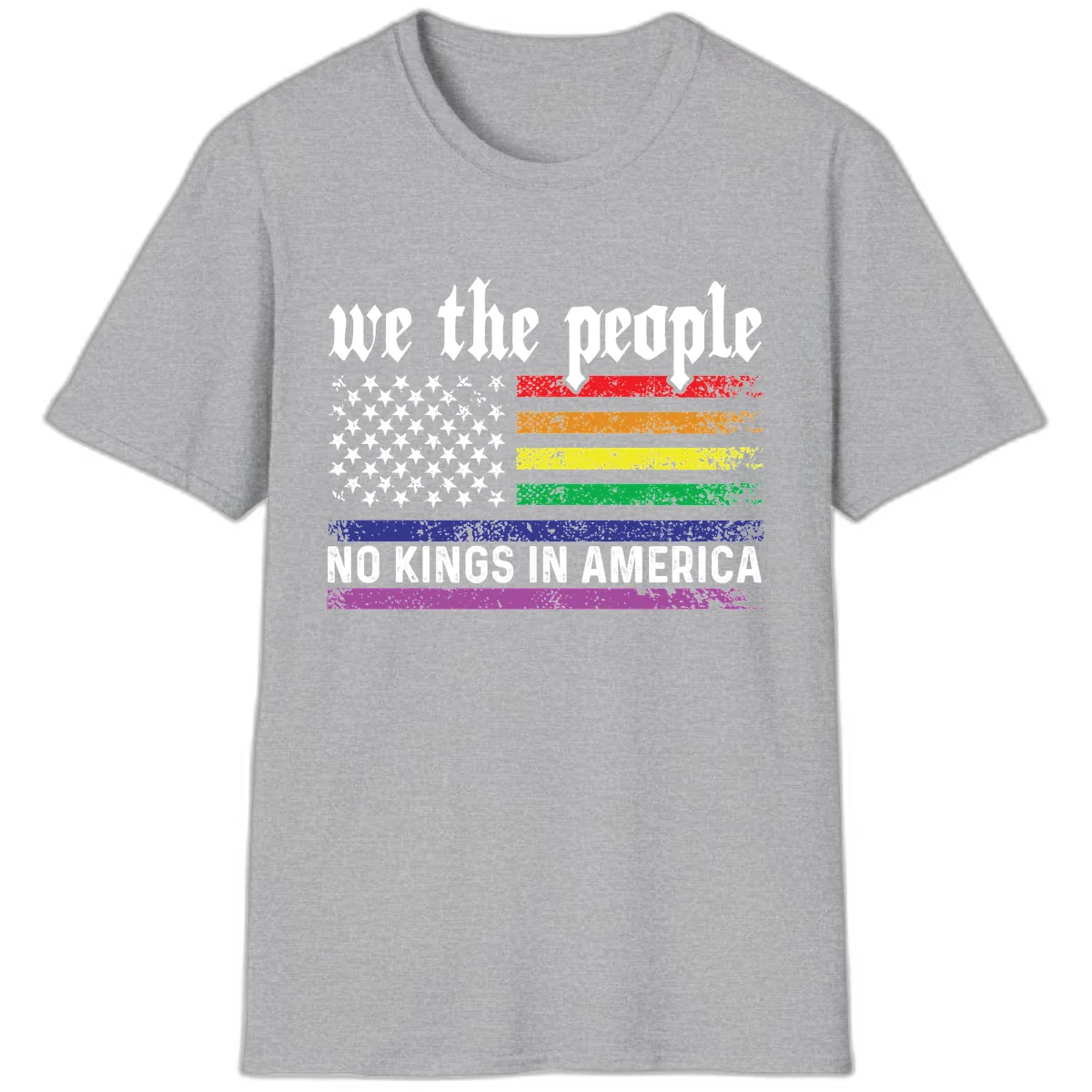 We The People No Kings Rainbow Flag T-Shirt in Sport Grey