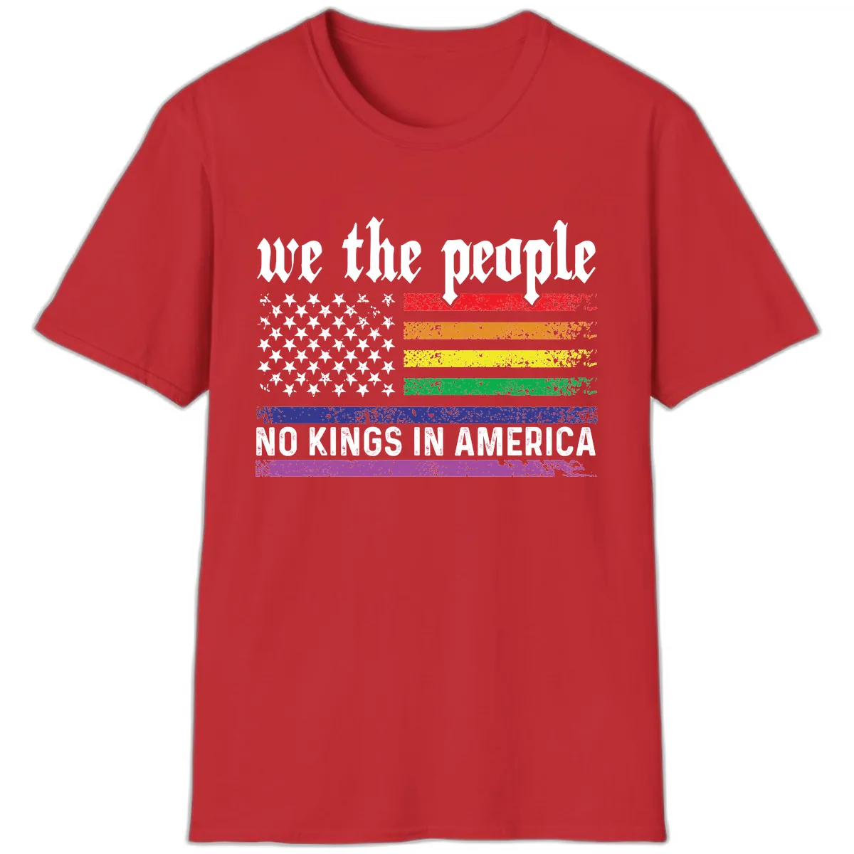 We The People No Kings Rainbow Flag T-Shirt in Red