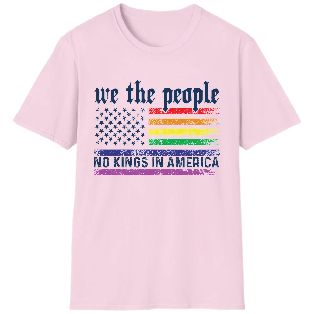 We The People No Kings Rainbow Flag T-Shirt in Light Pink