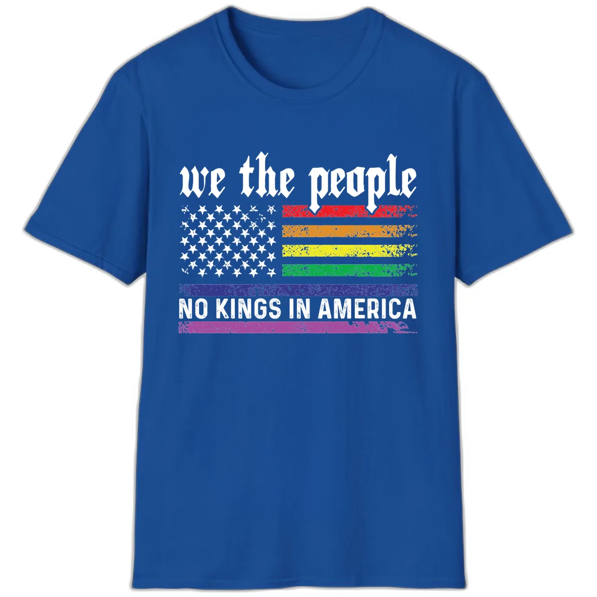 We The People No Kings Rainbow Flag T-Shirt in Royal
