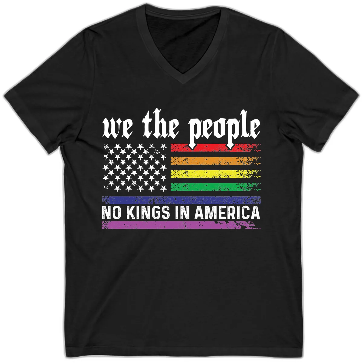 We The People No Kings Rainbow Flag V-Neck in Black