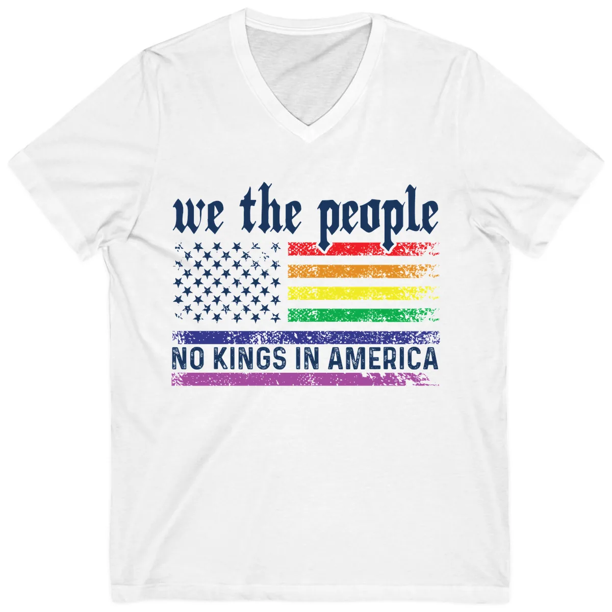 We The People No Kings Rainbow Flag V-Neck in White